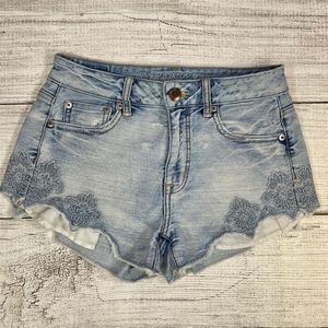 American Eagle Hi-Rise Festival Denim Shorts Size 0 Embroidered Cutoffs